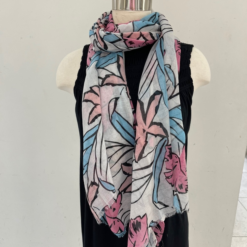 Colorful floral print long scarf